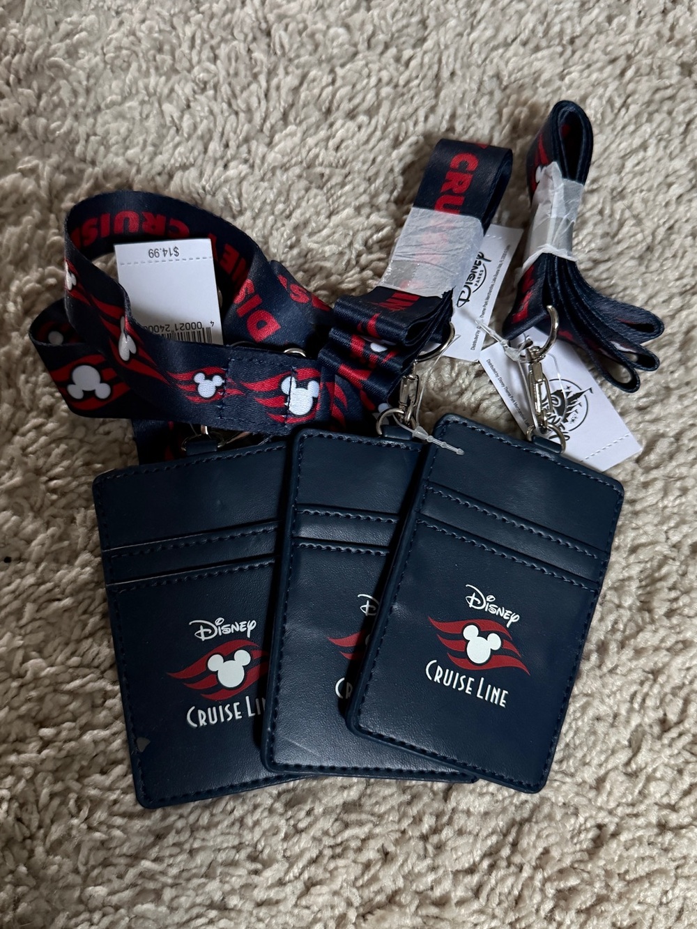Disney Cruise Line Black Card Holders with Red-Accent Lanyards